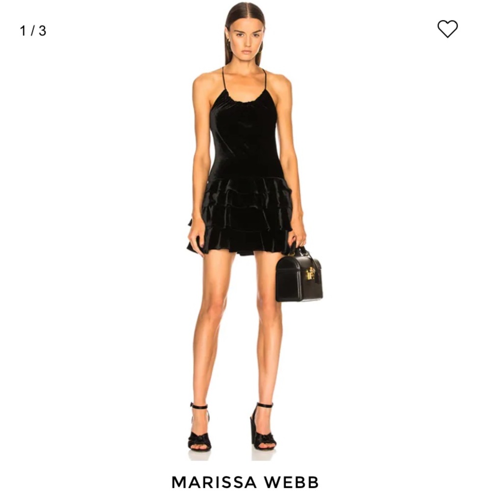 NWT Marissa Webb Blue silk Everleigh velvet ruffle strappy holiday mini dress